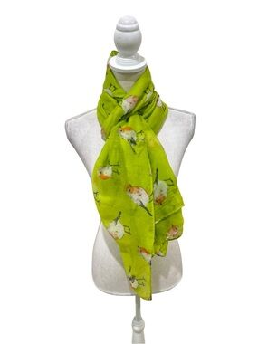 Unbranded chartreuse orange Bird-Print Lightweight viscose Scarf 74 x 34 inches